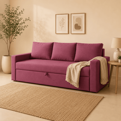 3 Seater Sofa Bed – Modern Fabric Convertible Living Room Sofa (Maroon)