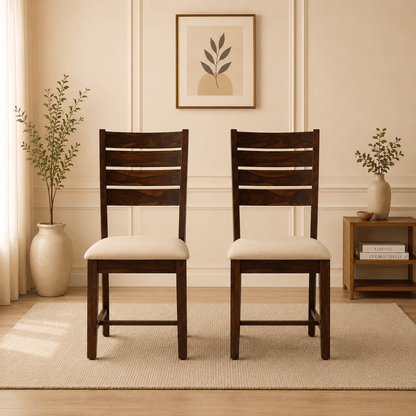 Solid wood dining chairs with cream cushion and dark walnut finish