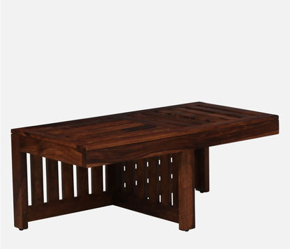 Wooden bench with a dark brown finish on a white background