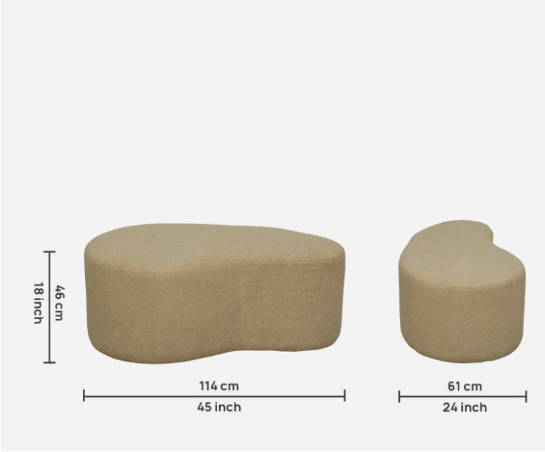 Camel Buckle Upholstered Bench with Puff for Living Room