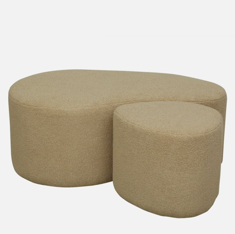 Camel Buckle Upholstered Bench with Puff for Living Room