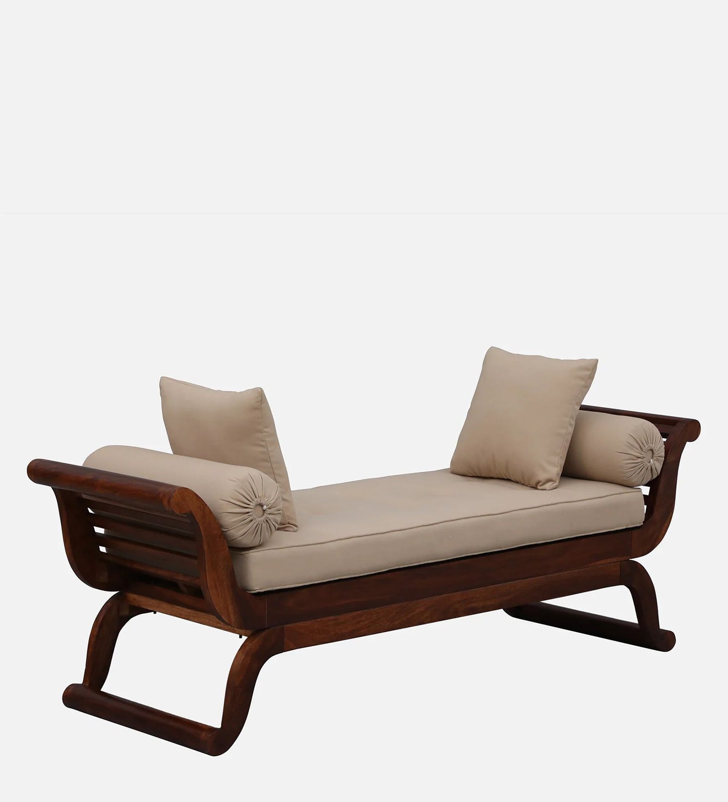 Arava Sheesham Wood Recamier Daybed in Provincial Teak Finish with Cushioned Seating