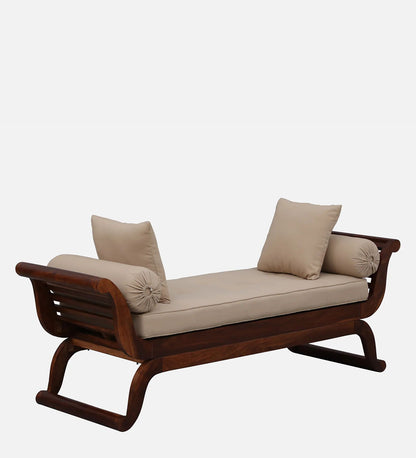 Arava Sheesham Wood Recamier Daybed in Provincial Teak Finish with Cushioned Seating