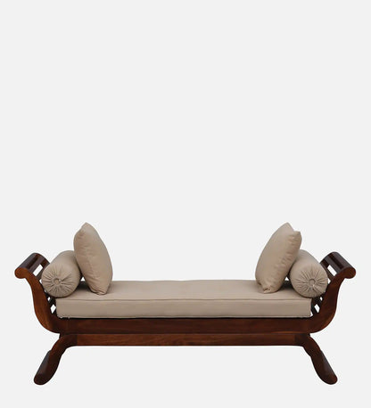 Arava Sheesham Wood Recamier Daybed in Provincial Teak Finish with Cushioned Seating