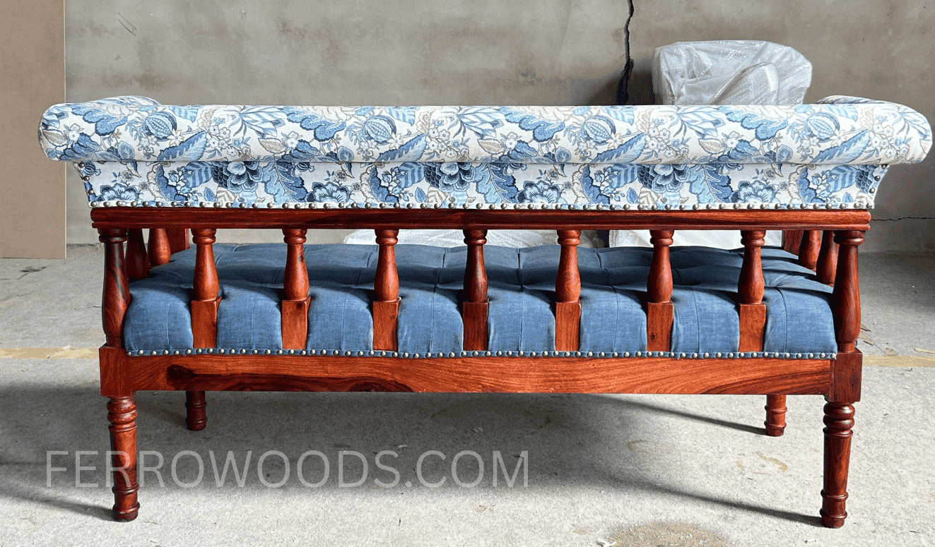 Premium Solid Wood Daybed Sofa | Blue Upholstery - Ferrowoods