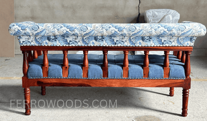 Premium Solid Wood Daybed Sofa | Blue Upholstery - Ferrowoods