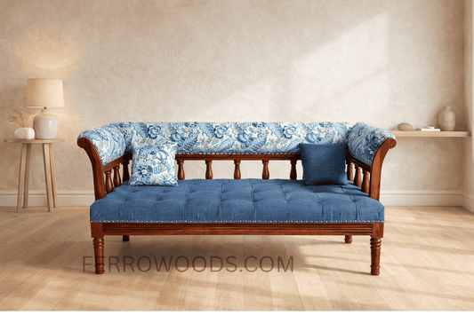Premium Solid Wood Daybed Sofa | Blue Upholstery - Ferrowoods