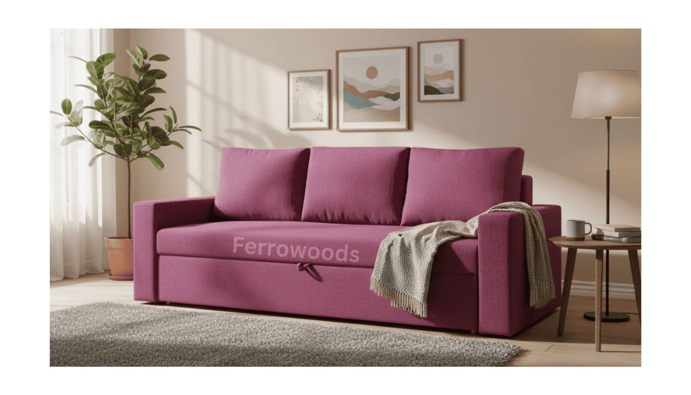 3 Seater Sofa Bed – Modern Fabric Convertible Living Room Sofa (Maroon) -