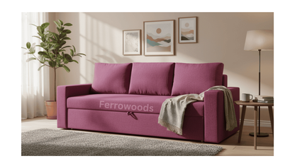 3 Seater Sofa Bed – Modern Fabric Convertible Living Room Sofa (Maroon) -