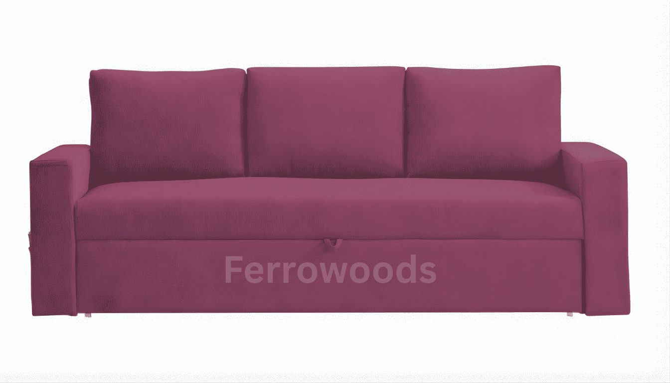 3 Seater Sofa Bed – Modern Fabric Convertible Living Room Sofa (Maroon) -