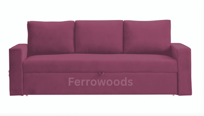 3 Seater Sofa Bed – Modern Fabric Convertible Living Room Sofa (Maroon) -