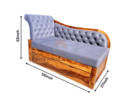 2 seater Sheesham Wood Upholstered Sofa with Drawer Storage | Provincial Teak Finish | Ferrowoods -