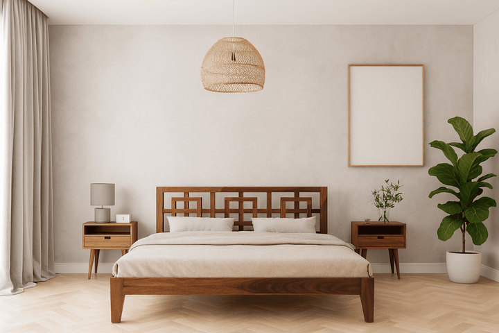 indy solid wood queen size bed walnut finish My Store