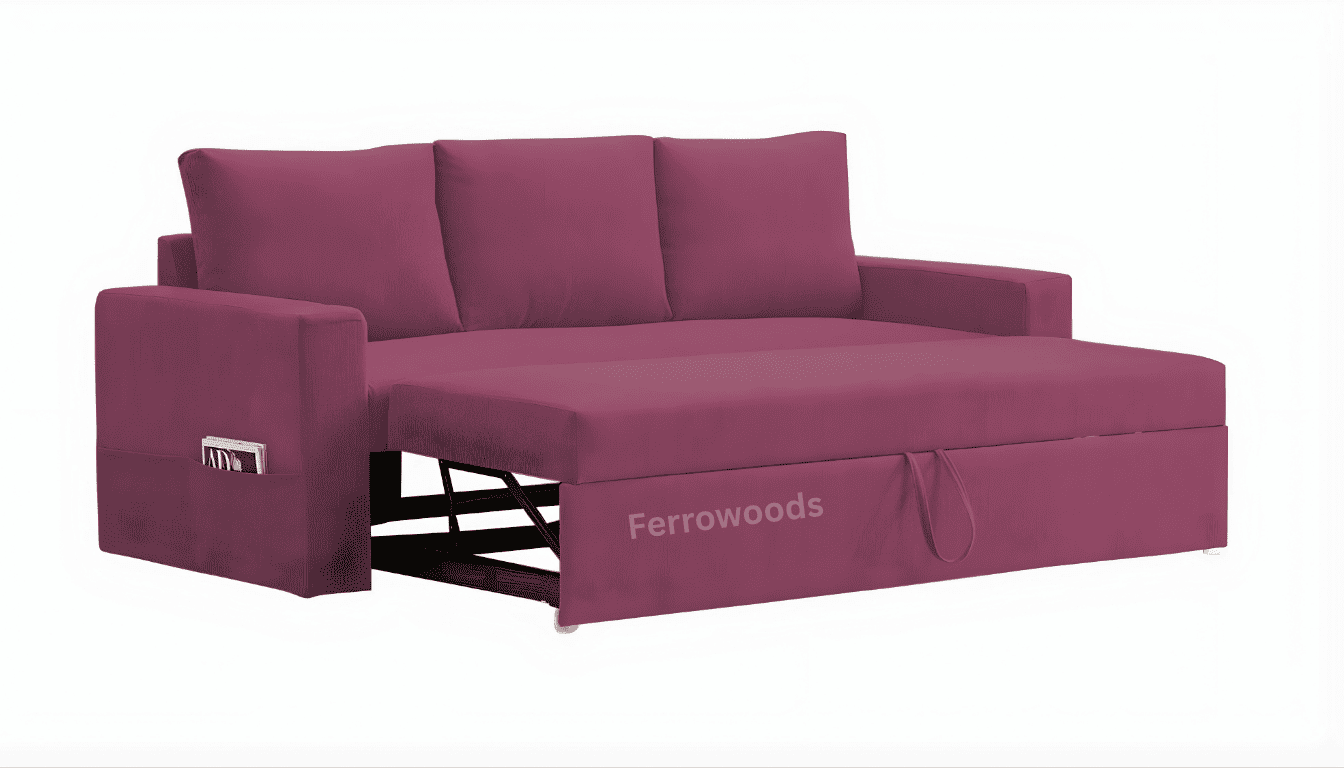 3 Seater Sofa Bed – Modern Fabric Convertible Living Room Sofa (Maroon) -