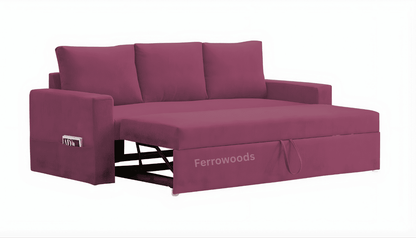 3 Seater Sofa Bed – Modern Fabric Convertible Living Room Sofa (Maroon) -
