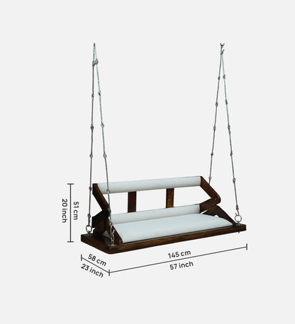 Premium Wooden Hanging Swing with Cushioned Seat – Modern Indoor Jhula in Walnut Finish - Ferrowoods