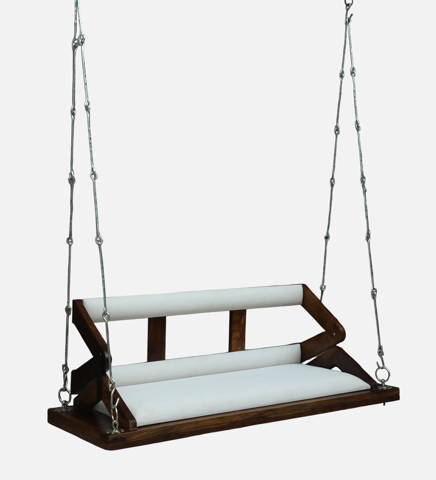 Premium Wooden Hanging Swing with Cushioned Seat – Modern Indoor Jhula in Walnut Finish - Ferrowoods