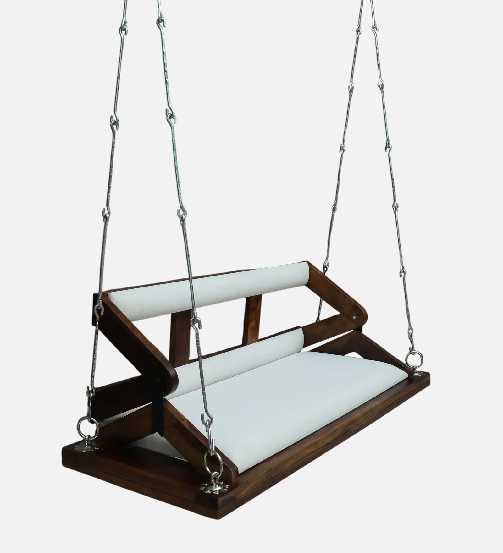 Premium Wooden Hanging Swing with Cushioned Seat – Modern Indoor Jhula in Walnut Finish - Ferrowoods