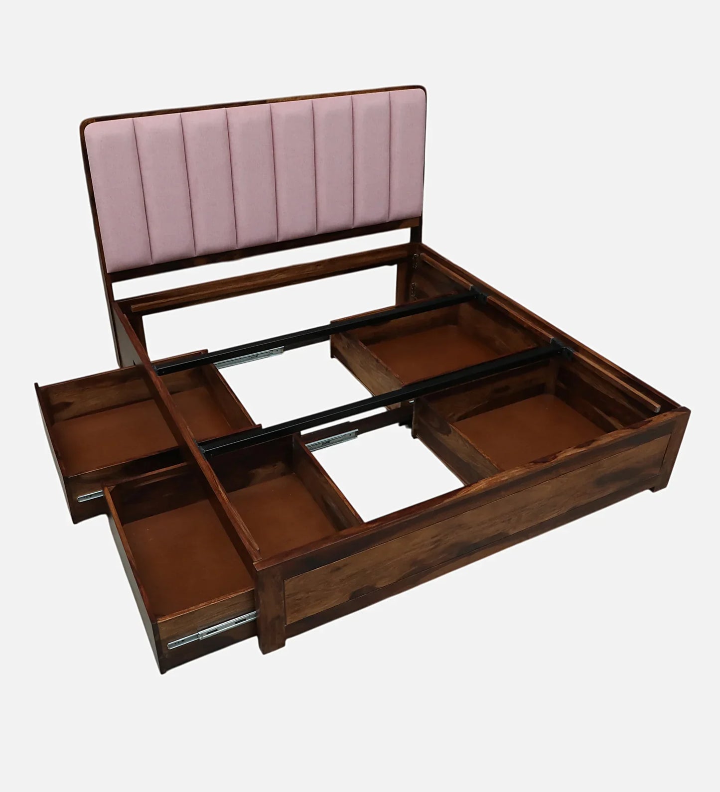 Solid Wood Bed with Upholstered Headboard and Storage Drawers - Ferrowoods