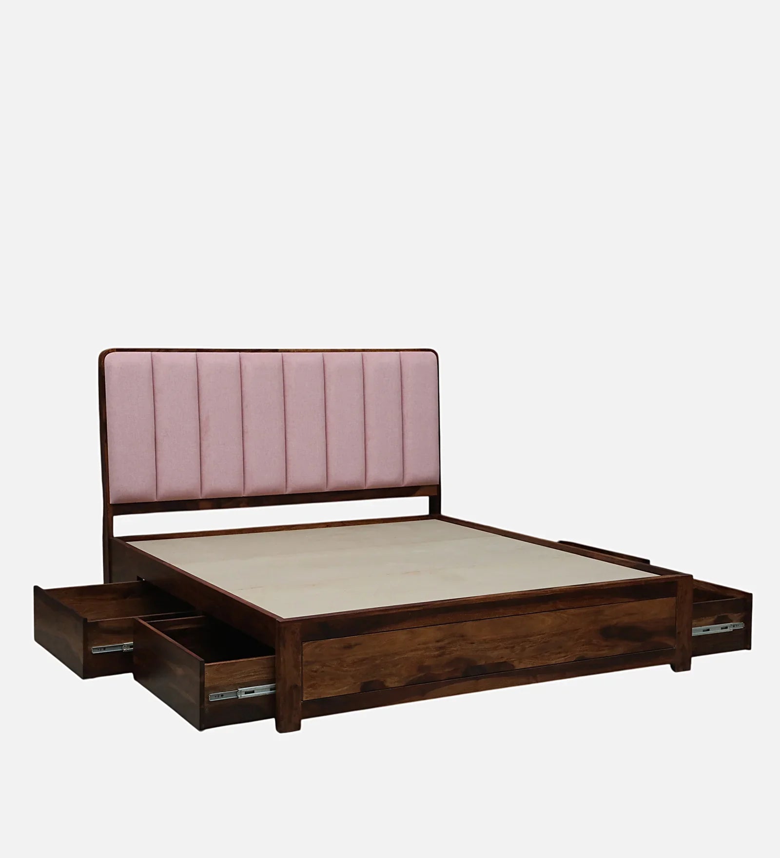 Solid Wood Bed with Upholstered Headboard and Storage Drawers - Ferrowoods