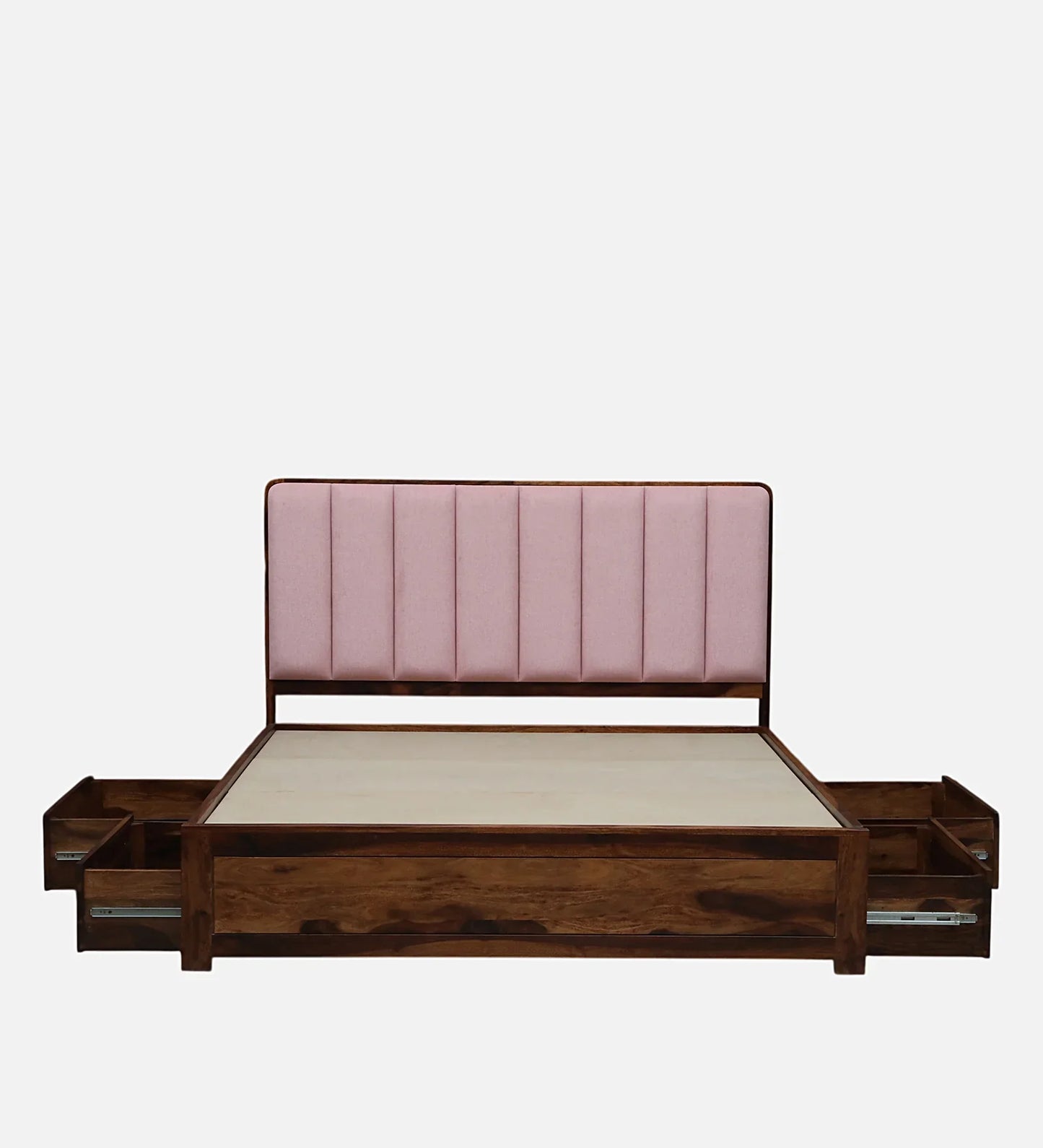 Solid Wood Bed with Upholstered Headboard and Storage Drawers - Ferrowoods