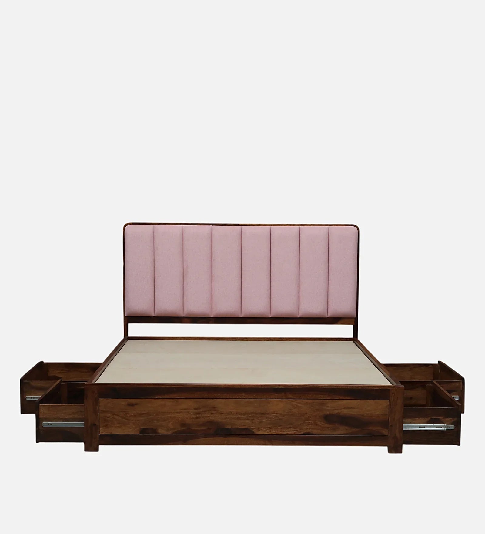 Solid Wood Bed with Upholstered Headboard and Storage Drawers - Ferrowoods