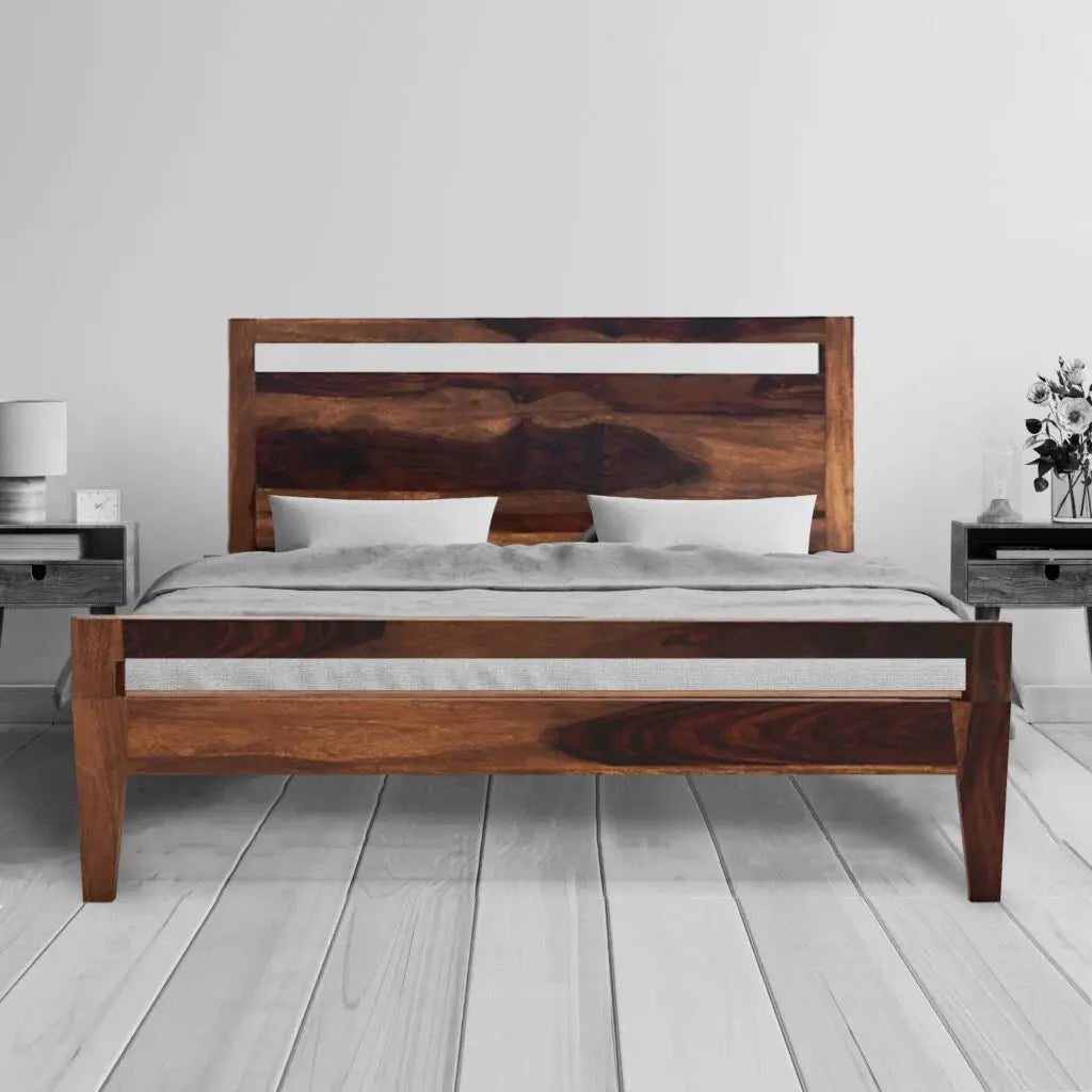 Alpha solid wood King size walnut finish bed My Store