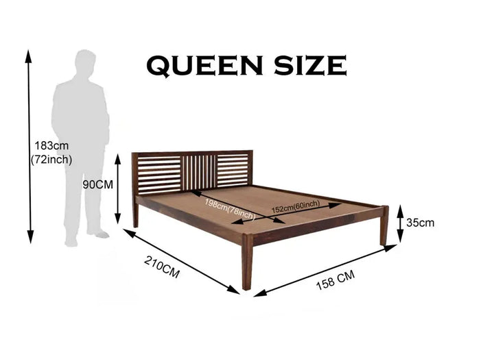 Aura solid wood queen size bed walnut finish My Store
