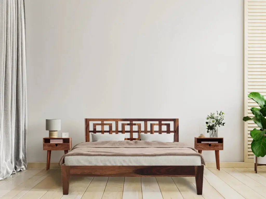 indy solid wood King size walnut finish bed My Store