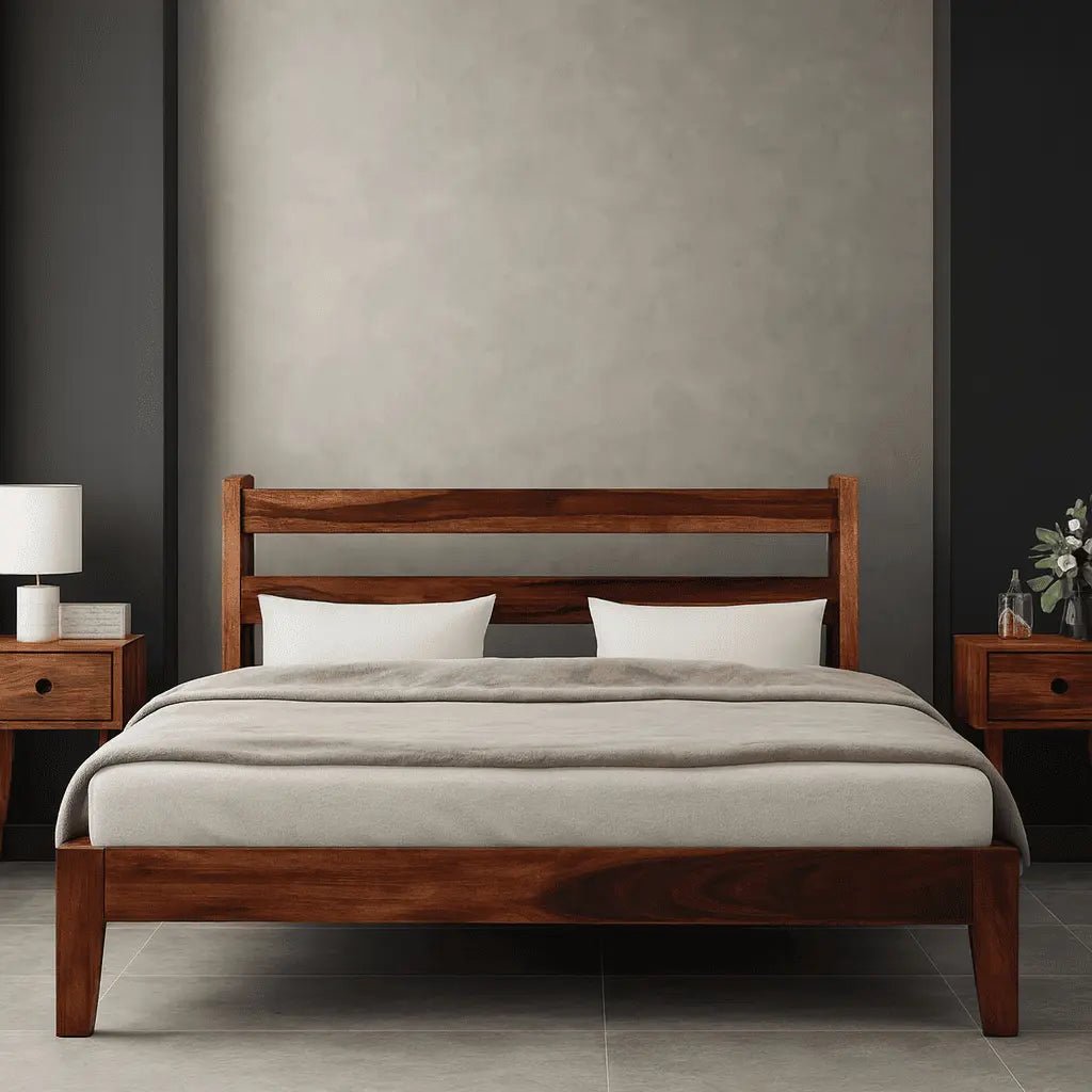 Ally solid wood queen size bed walnut finishqueen size bedFerrowoods