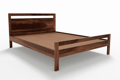 Alpha solid wood queen size bed walnut finishFerrowoods