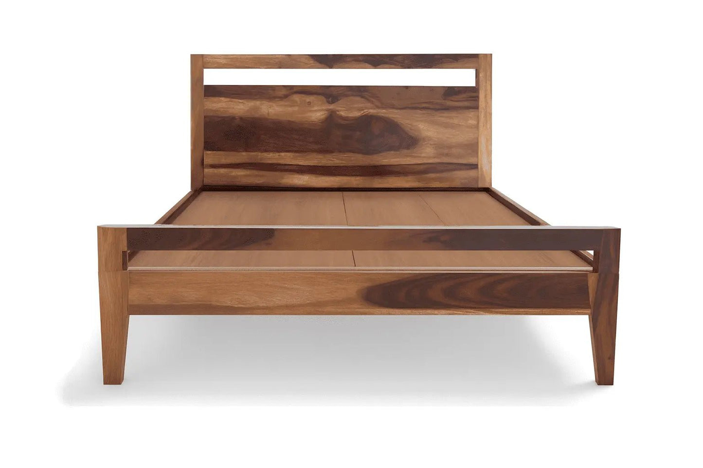 Alpha solid wood queen size bed walnut finishFerrowoods