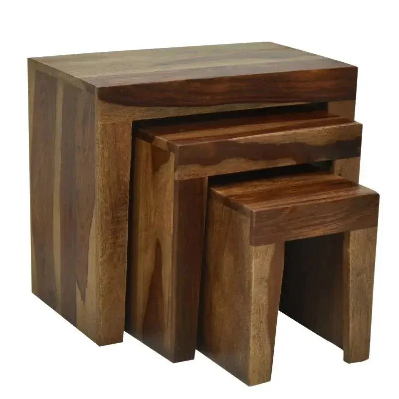 ALURE SET OF 3 SHEESHAM WOOD WALNUT FINISH - Ferrowoods