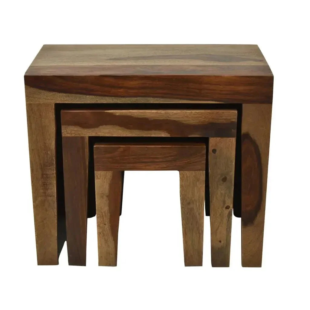 ALURE SET OF 3 SHEESHAM WOOD WALNUT FINISH - Ferrowoods