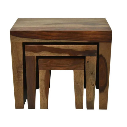 ALURE SET OF 3 SHEESHAM WOOD WALNUT FINISH - Ferrowoods