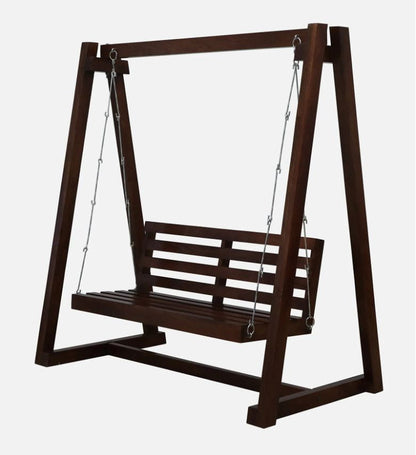 Wooden swing with stand on a white background