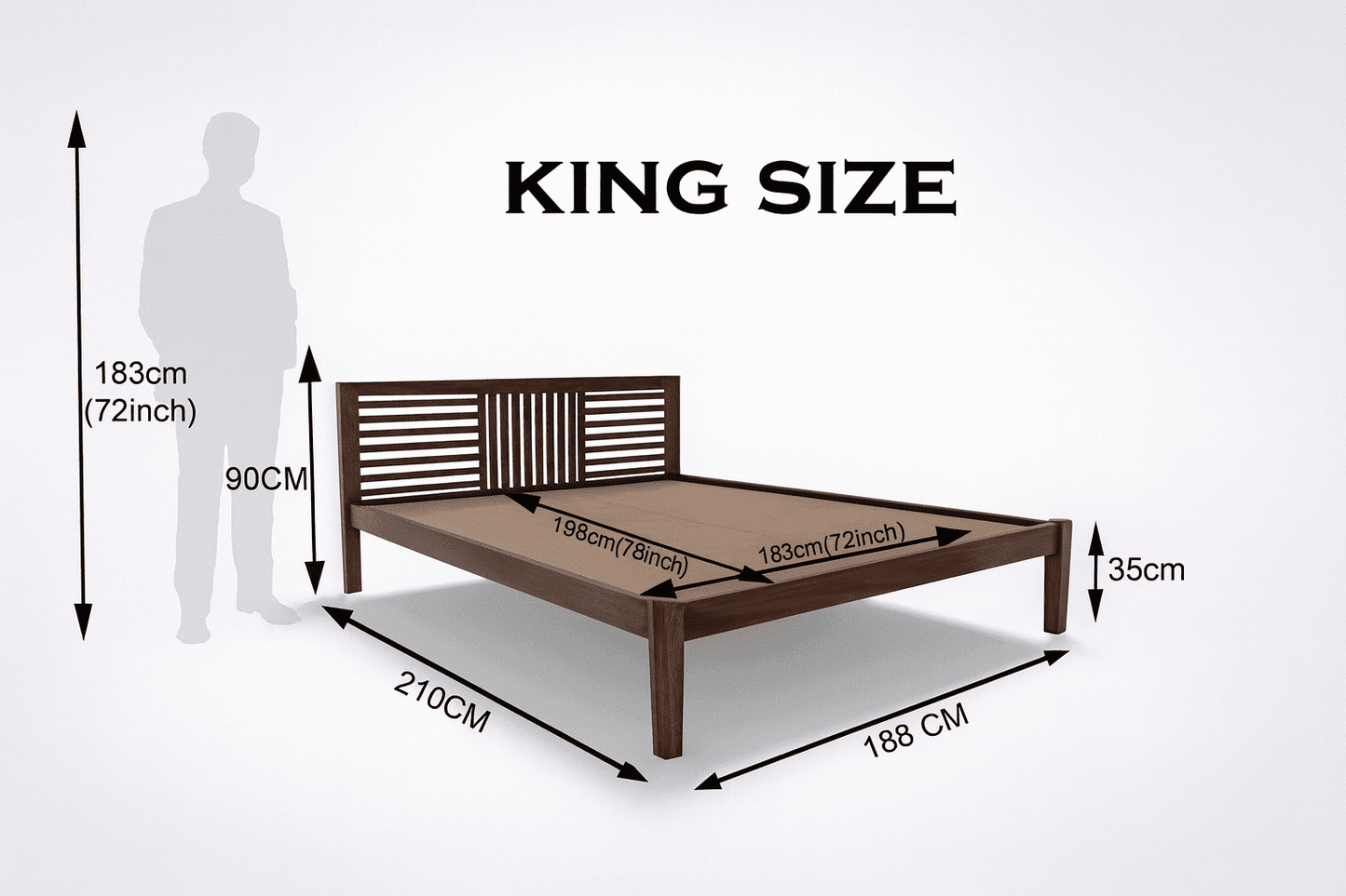 Aura solid wood King size walnut finish bedFerrowoods