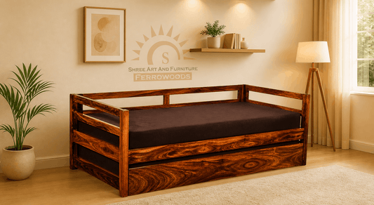 brown fabric sofa daybed