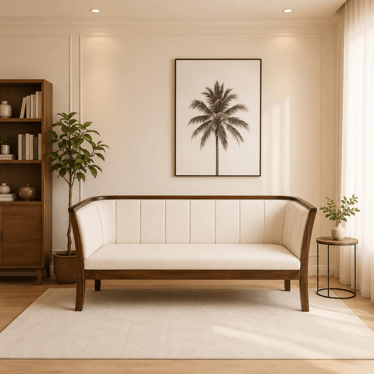 creamy_color_sofa 3 seater  with creamy color background 