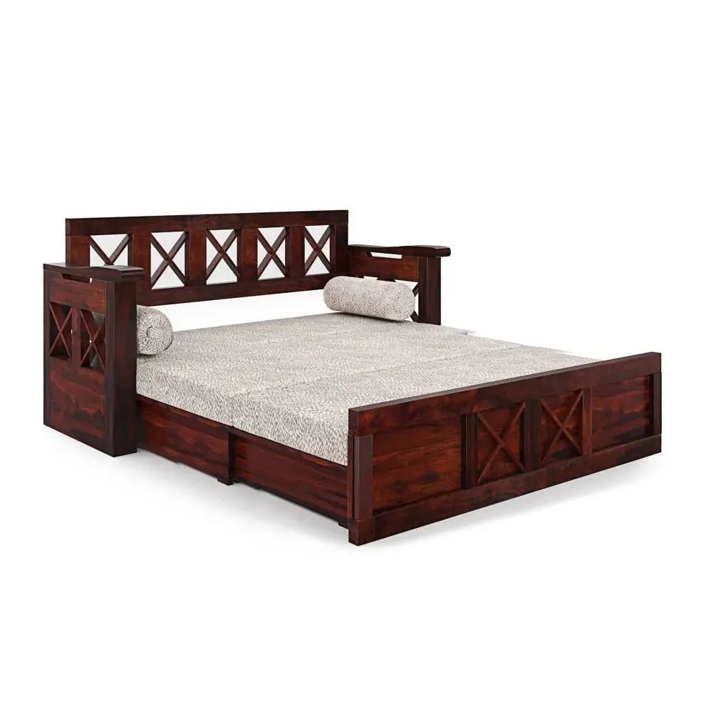 CROSS SOLID WOOD SOFA CUM BED WITH STORAGESOFA CUM BEDFerrowoods
