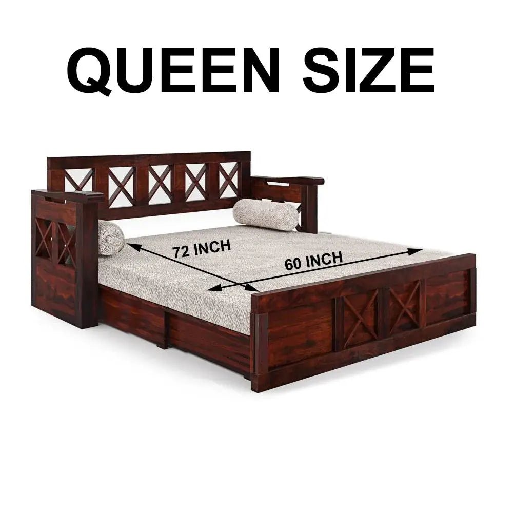 CROSS SOLID WOOD SOFA CUM BED WITH STORAGESOFA CUM BEDFerrowoods