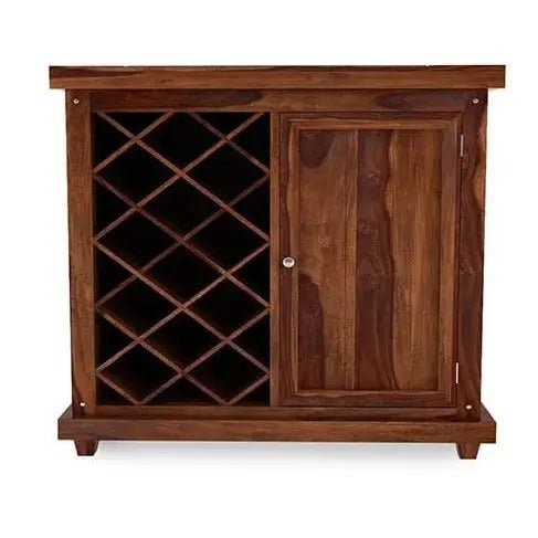 Ferrowoods solid wood bar cabinet in walnut finish with wine rack and storage door