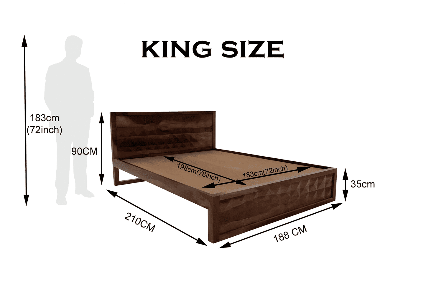 Diamond solid wood King size walnut finish bedFerrowoods