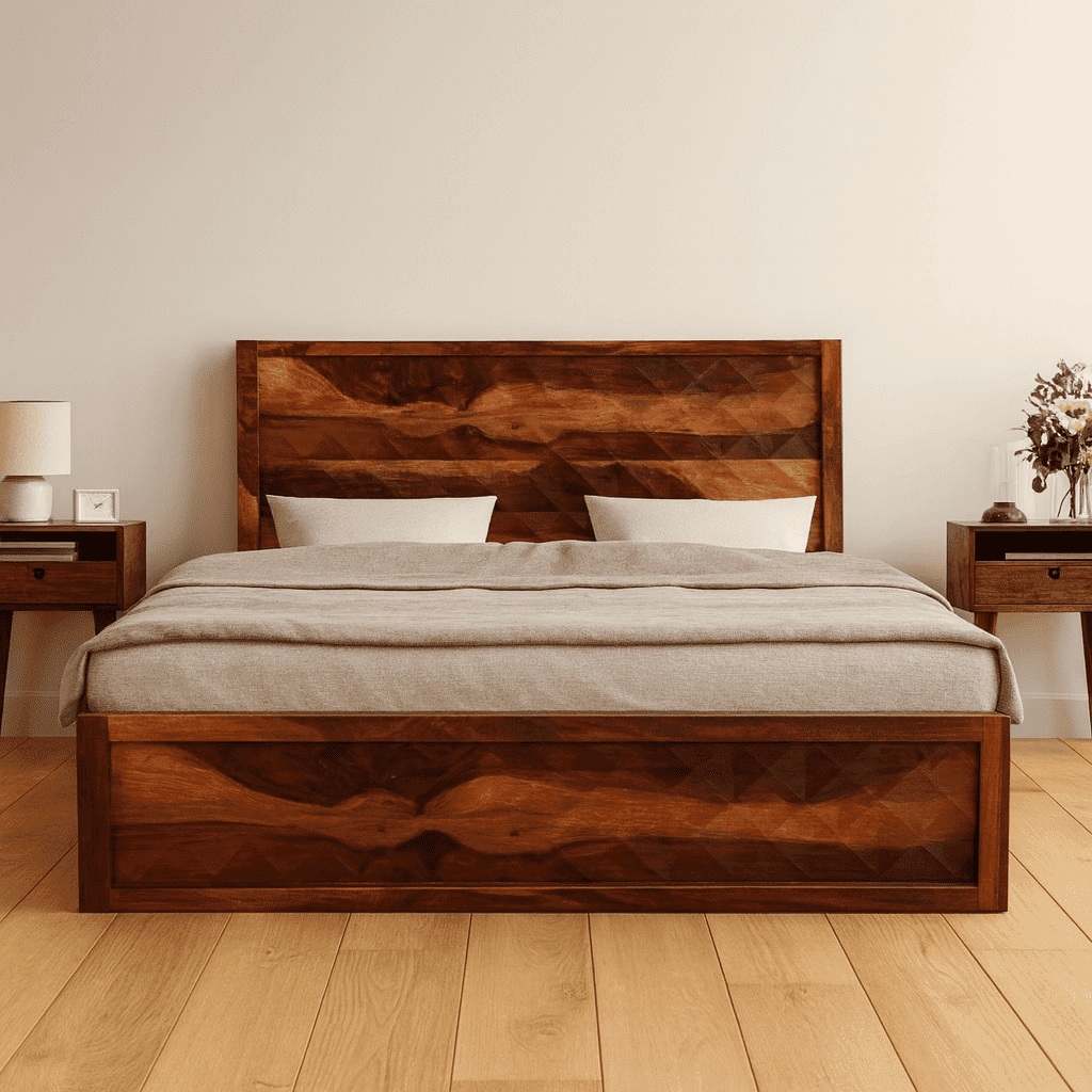 Diamond solid wood queen size bed walnut finishFerrowoods