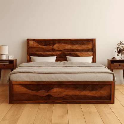 Diamond solid wood queen size bed walnut finishFerrowoods