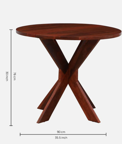 Wooden side table with dimensions on a white background