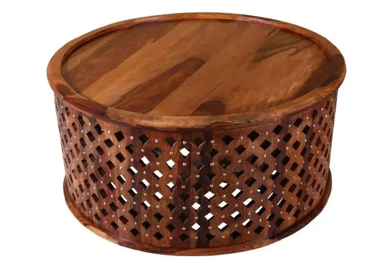 DOTTEY ROUND COFFEE TABLE SOLID WOOD HONEY FINISH - Ferrowoods