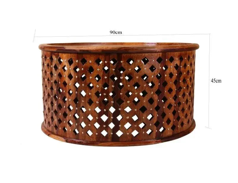 DOTTEY ROUND COFFEE TABLE SOLID WOOD HONEY FINISH - Ferrowoods
