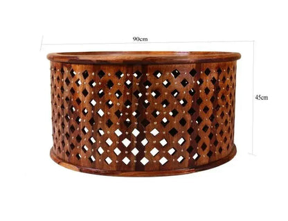DOTTEY ROUND COFFEE TABLE SOLID WOOD HONEY FINISH - Ferrowoods
