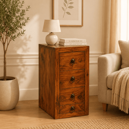 elloye chest of drawer in honey oak finish 